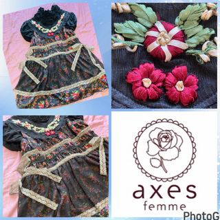 アクシーズファム(axes femme)のアクシーズファム★良品★チュール★立体お花リボン★Aラインノースリーブ(チュニック)