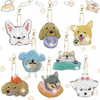 【特価商品】LUCKYBEE 犬 ダイヤモンドアート キーホルダー 両面全貼り付(その他)