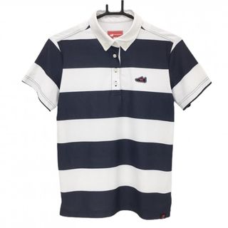 ニューバランス(New Balance)のニューバランスゴルフ 半袖ポロシャツ 白×ネイビー ボーダー ボタンダウン レディース 2(L) ゴルフウェア New Balance(ウエア)