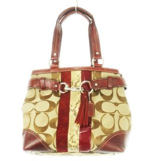 コーチ(COACH)のコーチ ハンプトンズ ハンドバッグ キャンバス レザー 革 シグネチャー 赤(ハンドバッグ)