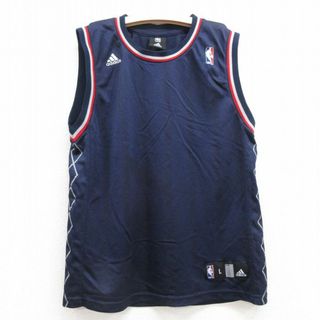 アディダス(adidas)の古着 アディダス adidas ビンテージ タンクトップ キッズ ボーイズ 子供服 00年代 00s NBA メッシュ地 クルーネック 紺他 ネイビー ストライプ 25jul24(タンクトップ/キャミソール)