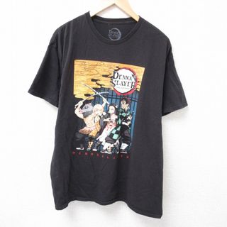 XL★古着 半袖 Tシャツ メンズ アニメ 鬼滅の刃 竈門炭治郎コットン クルーネック 黒 ブラック 25jul24 中古(Tシャツ/カットソー(半袖/袖なし))