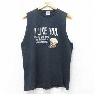 フルーツオブザルーム(FRUIT OF THE LOOM)のM★古着 フルーツオブザルーム ノースリーブ ビンテージ Tシャツ メンズ 00年代 00s ファミリーガイ ステューウィーグリフィン コットン クルーネック 黒 ブラック 【spe】 25jul24 中古(タンクトップ)