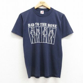 M★古着 ジャージーズ 半袖 ビンテージ Tシャツ メンズ 00年代 00s BAD 両面プリント クルーネック USA製 紺 ネイビー 25jul24 中古(Tシャツ/カットソー(半袖/袖なし))