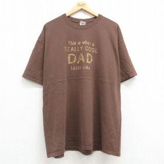 フルーツオブザルーム(FRUIT OF THE LOOM)のXL★古着 フルーツオブザルーム 半袖 ビンテージ Tシャツ メンズ 00年代 00s DAD 大きいサイズ コットン クルーネック 茶 ブラウン 25jul24 中古(Tシャツ/カットソー(半袖/袖なし))
