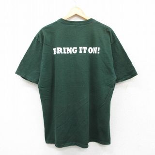 フルーツオブザルーム(FRUIT OF THE LOOM)のXL★古着 フルーツオブザルーム 半袖 ビンテージ Tシャツ メンズ 00年代 00s BRING IT ON コットン クルーネック 緑 グリーン 25jul24 中古(Tシャツ/カットソー(半袖/袖なし))