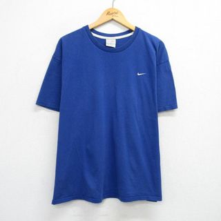 ナイキ(NIKE)のXL★古着 ナイキ NIKE 半袖 ビンテージ Tシャツ メンズ 00年代 00s ワンポイントロゴ 大きいサイズ コットン クルーネック 青 ブルー 25jul24 中古(Tシャツ/カットソー(半袖/袖なし))