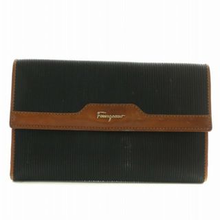 サルヴァトーレフェラガモ(Salvatore Ferragamo)のサルヴァトーレフェラガモ 長財布 二つ折り レザー がま口 ロゴ 黒 茶色(財布)