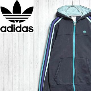 アディダス(adidas)のアディダス　パーカー　ジャージ　刺繍ロゴ　黒　ブラック　キッズ　13-14Y(その他)