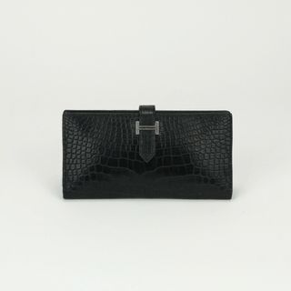 エルメス(HERMES)のエルメス HERMES ベアンスフレ ベアン スフレ 財布 長財布 ロングウォレット アリゲーター クロコダイル ノワール noir ブラック Black 黒 シルバー金具(財布)
