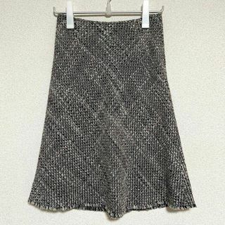 モザイク ツイードフレアスカート 膝下丈 日本製 綺麗め ブラック系 M(ひざ丈スカート)