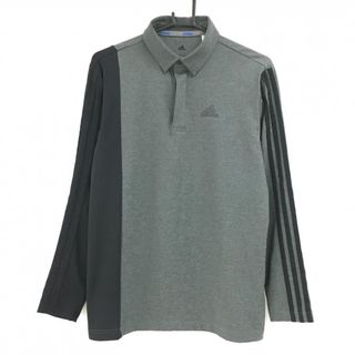 アディダス(adidas)の【超美品】アディダス 長袖ポロシャツ 杢グレー×黒 袖3ライン ストレッチ  メンズ L ゴルフウェア adidas(ウエア)