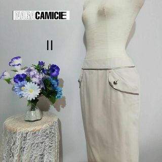 ナラカミーチェ(NARACAMICIE)のナラカミーチェ　新品未使用品　ひざ丈スカート　Lサイズ　ベージュ色系(ひざ丈スカート)