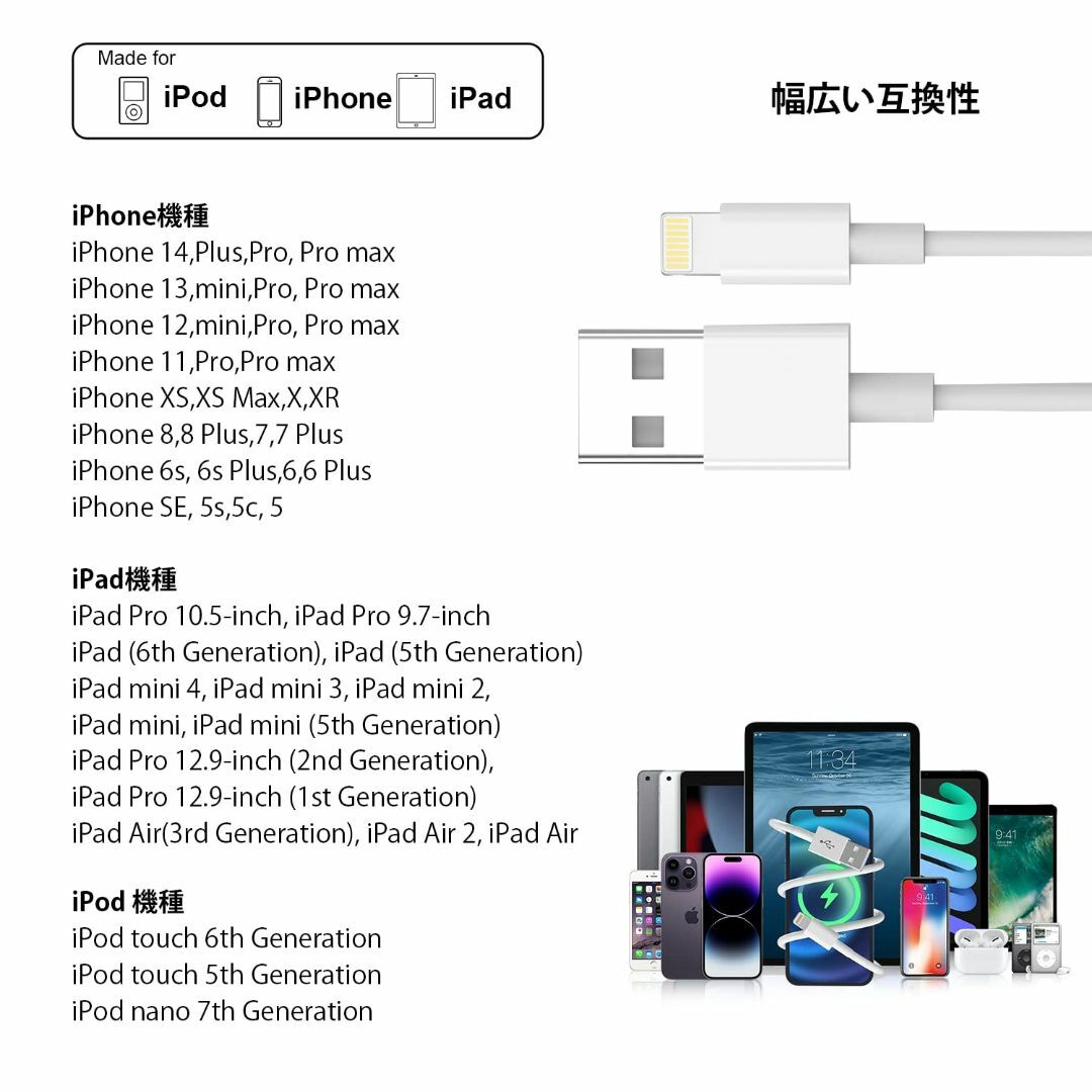 【人気商品】BSTOEM 純正 iphone充電器ケーブル 0.3m*3本 ライ スマホ/家電/カメラのPC/タブレット(PC周辺機器)の商品写真