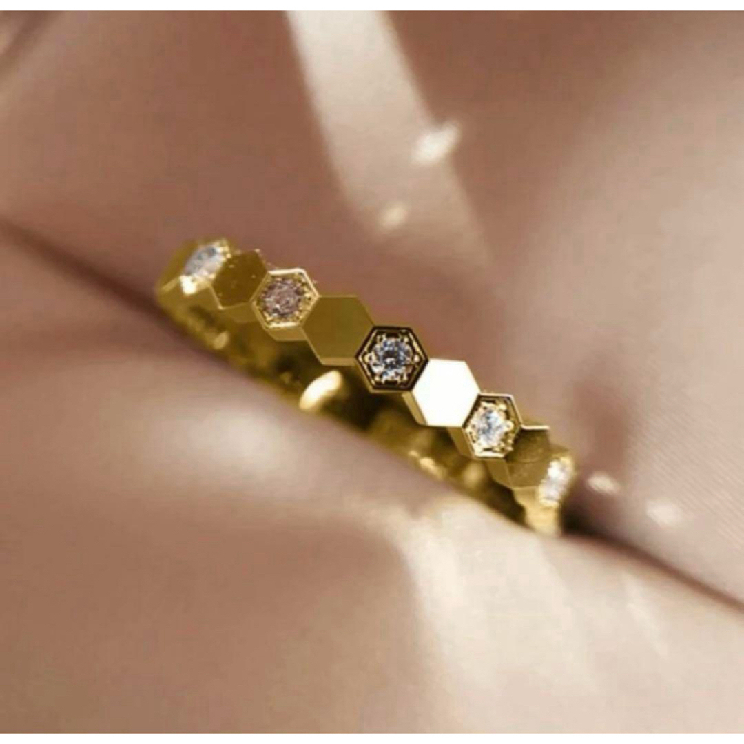 最高品質　高見え　s925ダイヤモンド　イエローゴールド　蜂の巣　リング レディースのアクセサリー(リング(指輪))の商品写真
