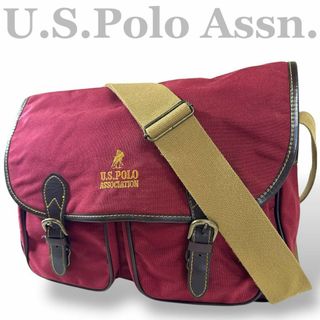 ユーエスポロアッスン(U.S. POLO ASSN.)の美品　ユーエスポロアッスン　メッセンジャーバッグ　レッド　キャンバス　斜めがけ(ショルダーバッグ)