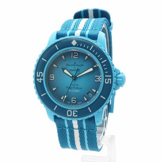ブランパン(BLANCPAIN)のブランパン スウォッチ Swatch スクーバ フィフティファゾムス ブルーラグーン FIFTY FATHOMS BLUE LAGOON 自動巻き 腕時計 ナイロン バイオセラミック ターコイズブルー 青 SO35L400 箱付 Blancpain（未使用　展示品）(腕時計(アナログ))