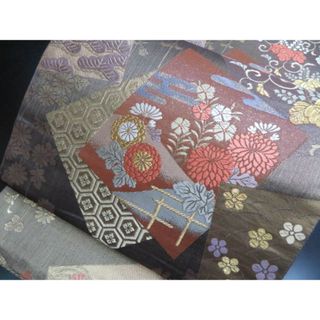 a2504-28 袋帯 美品 正絹 着物 刺繍(帯)