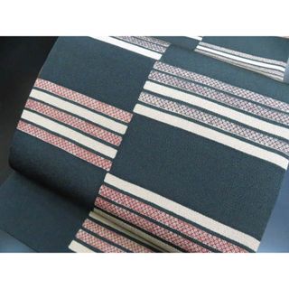 a2504-71 袋帯 美品 正絹 着物 縮緬 市松(帯)