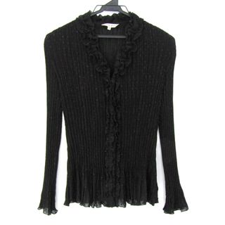 HANAE MORI - ハナエモリ 長袖シャツ トップスプリーツフリルラメ レディース Mサイズ ブラック HANAE MORI 森英恵