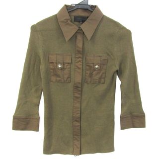 アンタイトル(UNTITLED)のアンタイトル ポロニット トップス 七分袖 リブ カーディガン レディース 2サイズ カーキ×茶 UNTITLED(ニット/セーター)