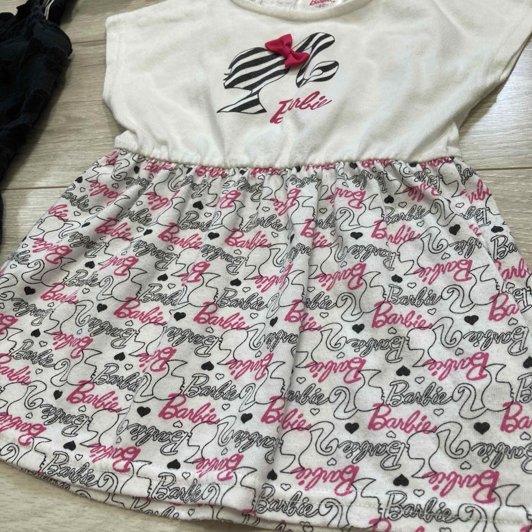 Barbie(バービー)の８０　ワンピース　サロペットパンツ　ボレロ　セット　barbie しまむら キッズ/ベビー/マタニティのベビー服(~85cm)(ワンピース)の商品写真