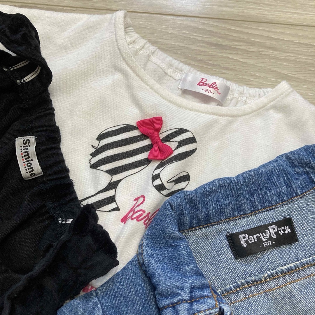 Barbie(バービー)の８０　ワンピース　サロペットパンツ　ボレロ　セット　barbie しまむら キッズ/ベビー/マタニティのベビー服(~85cm)(ワンピース)の商品写真