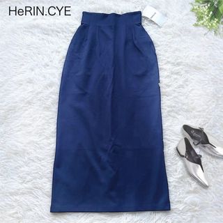 ヘリンドットサイ(HeRIN.CYE)の未使用★HeRIN.CYE ポンチウエスト タイトスカート ロング ネイビー(ロングスカート)