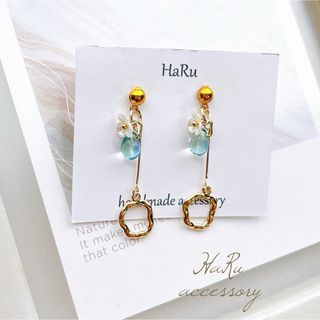 【 33 】チェコビーズ フラワー×パール ハンドメイド ピアスorイヤリング
