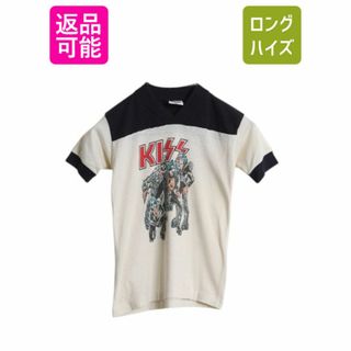 70s KISS プリント フットボール Tシャツ キッズ 110cm / ヴィンテージ オフィシャル イラスト バンド ロック メタル 当時物 ツートン 子供(Tシャツ/カットソー)