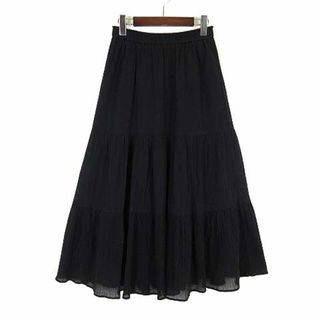ユニクロ(UNIQLO)のユニクロ ティアード ロング スカート 楊柳 シアー シフォン コットン M 黒(ロングスカート)