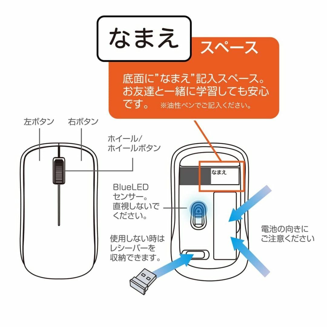 新品 Digio2 無線 3ボタン BlueLED マウス 軽量 50g 子ども スマホ/家電/カメラのPC/タブレット(PC周辺機器)の商品写真