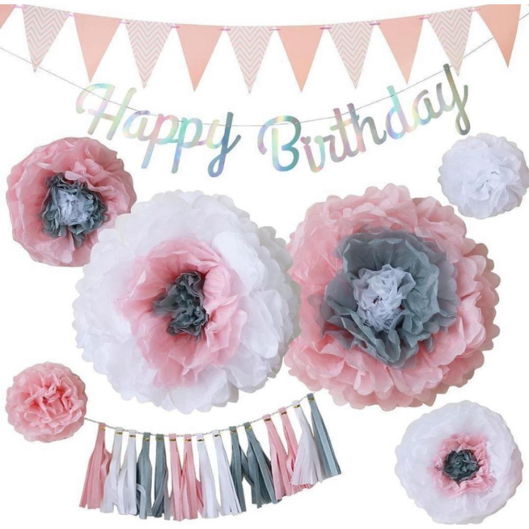 ペーパー ピンク 誕生日 パーティー ガーランド 飾り フラワー 飾り付け 花 ハンドメイドのパーティー(ガーランド)の商品写真