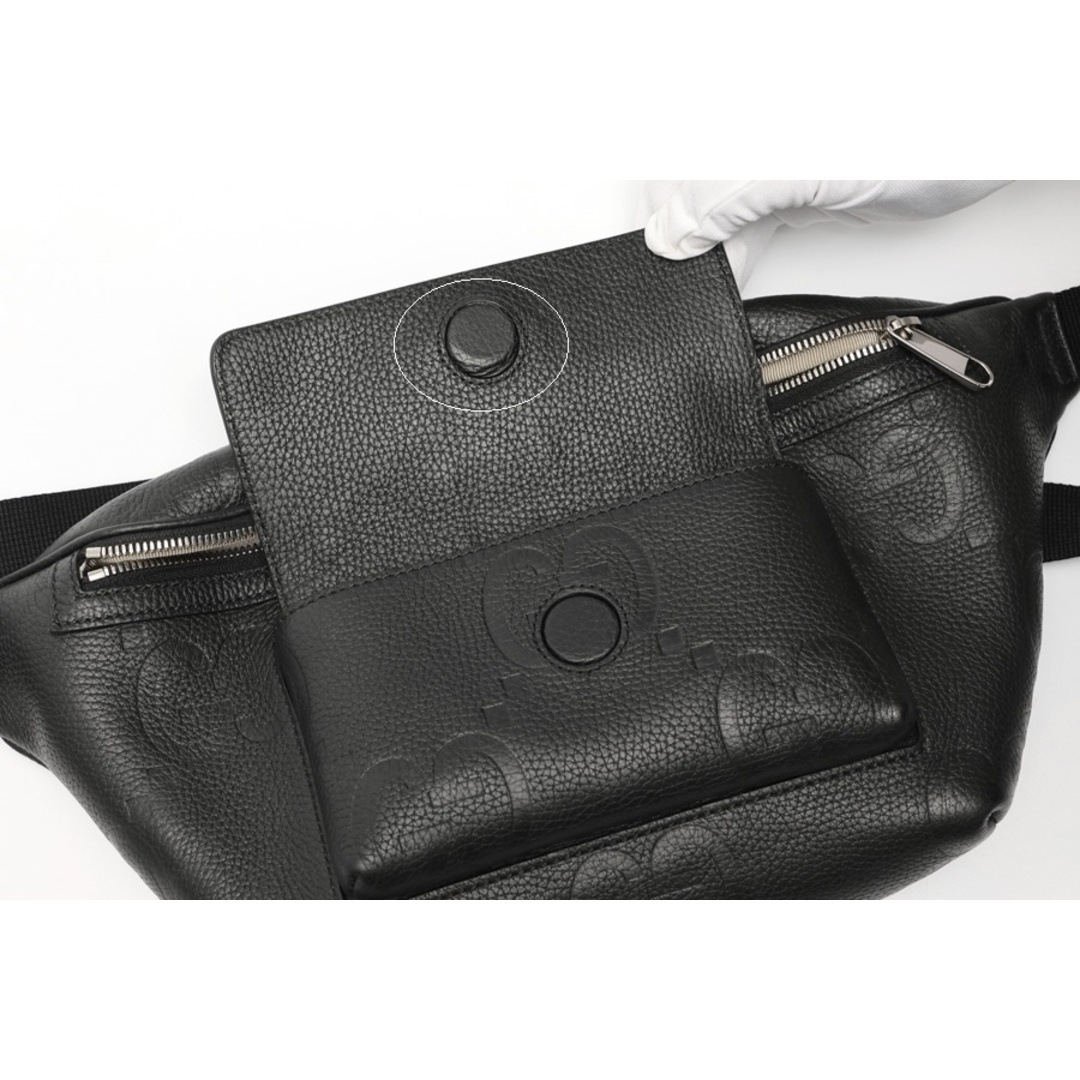 GUCCI(グッチ)のグッチ / GUCCI　ジャンボ GG ラージ ベルトバッグ / ボディバッグ　645093　レザー　ブラック 【中古】 商品番号 S-158733 メンズのバッグ(ウエストポーチ)の商品写真