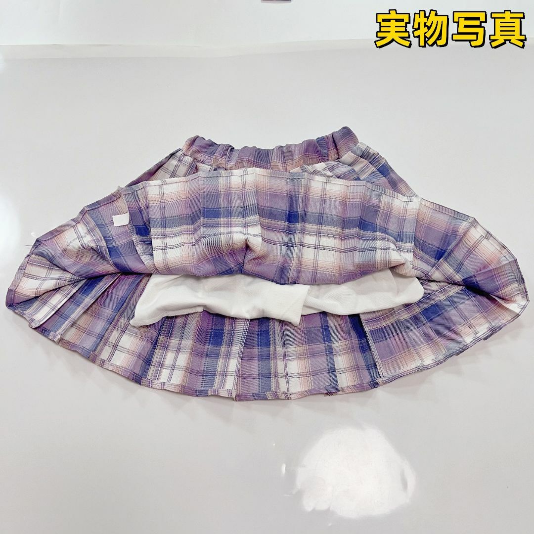 キッズ　プリーツスカート　150　リボン　2点セット　女の子　チェック柄　韓国 キッズ/ベビー/マタニティのキッズ服女の子用(90cm~)(スカート)の商品写真