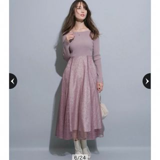 アプワイザーリッシェ(Apuweiser-riche)の美品🩷アプワイザーリッシェ　レースドッキングワンピース　ピンク(ロングワンピース/マキシワンピース)