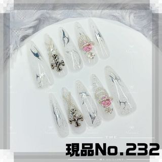 No.232M現品ネイルチップギャルシルバーサブカルつけ爪y2k量産型クロム(つけ爪/ネイルチップ)