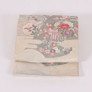 帯　袋帯　花車　雪輪　鶴　白　シルバー　／252(帯)
