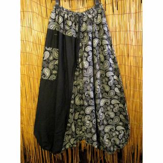 【ＳＡＬＥ】①新品＊コットン素材＊黒色＋和風プリント＊ふんわり＊サルエルパンツ(サルエルパンツ)