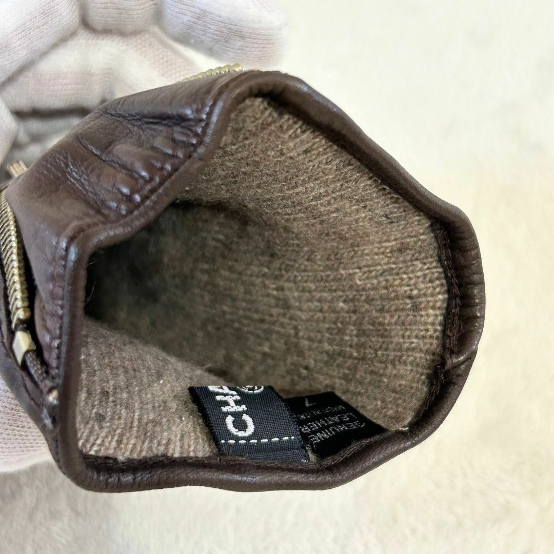 CHANEL(シャネル)の【美品】CHANEL シャネル カシミヤライニング レザー手袋 ジップ付き 7サ レディースのファッション小物(手袋)の商品写真