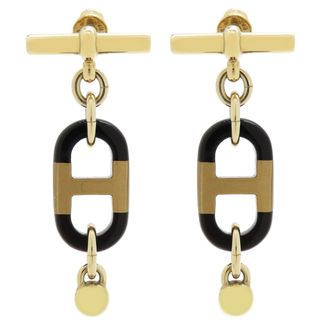 エルメス(HERMES)のエルメス HERMES ピアス シュル メールPM GP バッファローホーン ベージュ×ブラック×ゴールド ゴールド金具 【箱】【中古】(ピアス)