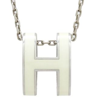 エルメス(HERMES)のエルメス HERMES ネックレス ポップアッシュ ペンダント メタル ラッカー ホワイト×シルバー シルバー金具 Hモチーフ  【箱】【中古】(ネックレス)