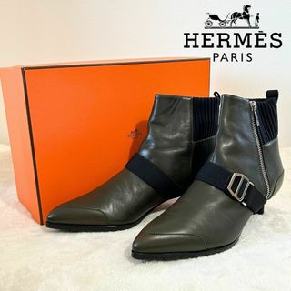 エルメス(HERMES)の【新品未使用】エルメス ショッキー ポインテッドトゥ ショートブーツ カーキ (ブーティ)
