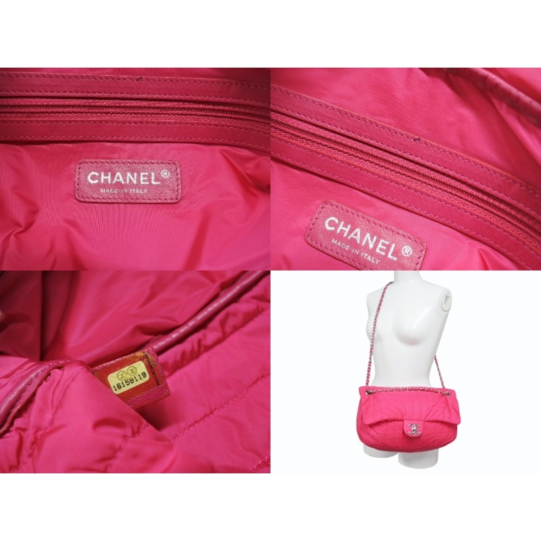 CHANEL(シャネル)のCHANEL シャネル Wチェーンショルダーバッグ 16番台 マドモアゼルライン ココマーク ナイロン レザー ピンク 美品 中古 4b004694 レディースのバッグ(ショルダーバッグ)の商品写真