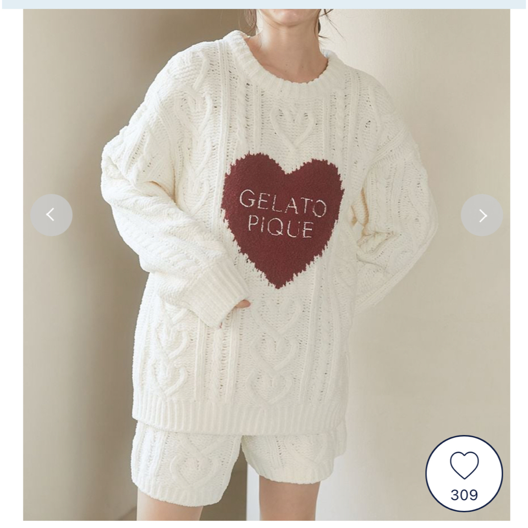 gelato pique(ジェラートピケ)のジェラピケ☆ハートアランプルオーバー☆美品 レディースのルームウェア/パジャマ(ルームウェア)の商品写真