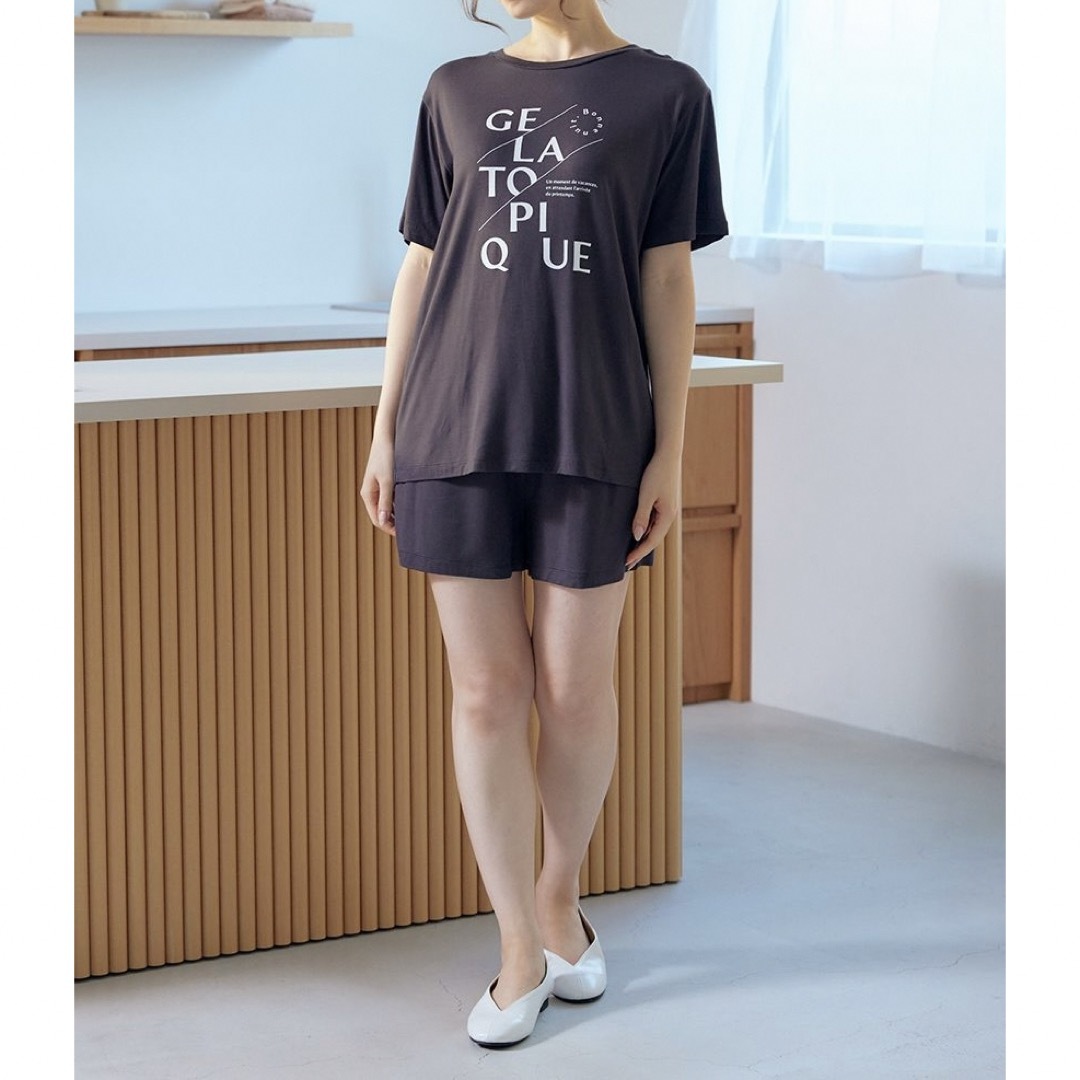 gelato pique(ジェラートピケ)の【新品】ジェラートピケ　レーヨンロゴ Tシャツ Tシャツ　カットソー　グレー レディースのトップス(Tシャツ(半袖/袖なし))の商品写真