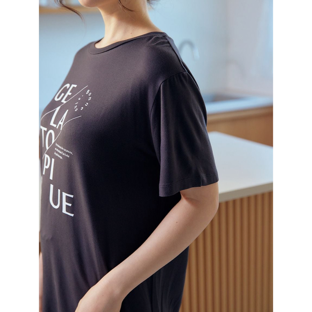 gelato pique(ジェラートピケ)の【新品】ジェラートピケ　レーヨンロゴ Tシャツ Tシャツ　カットソー　グレー レディースのトップス(Tシャツ(半袖/袖なし))の商品写真
