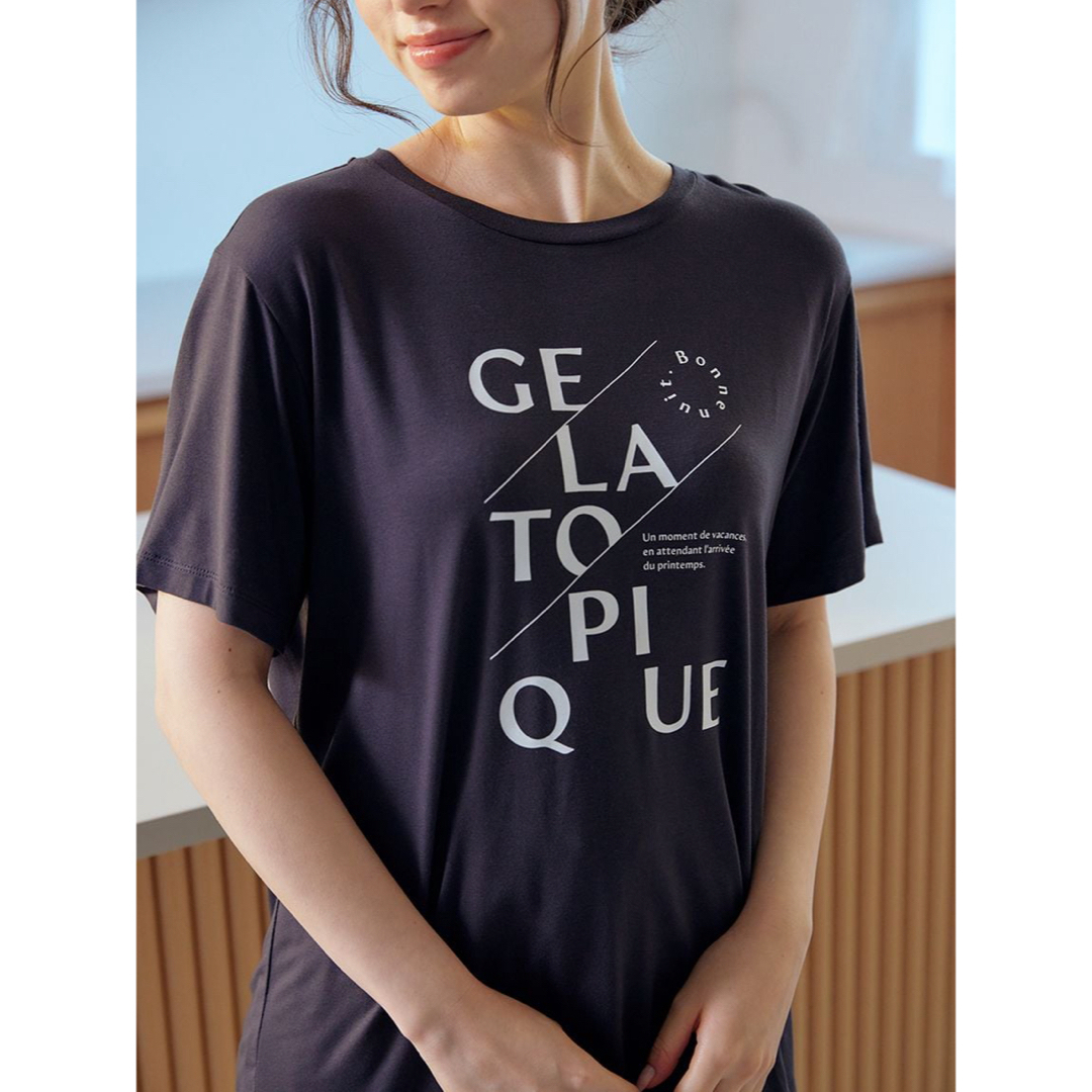gelato pique(ジェラートピケ)の【新品】ジェラートピケ　レーヨンロゴ Tシャツ Tシャツ　カットソー　グレー レディースのトップス(Tシャツ(半袖/袖なし))の商品写真