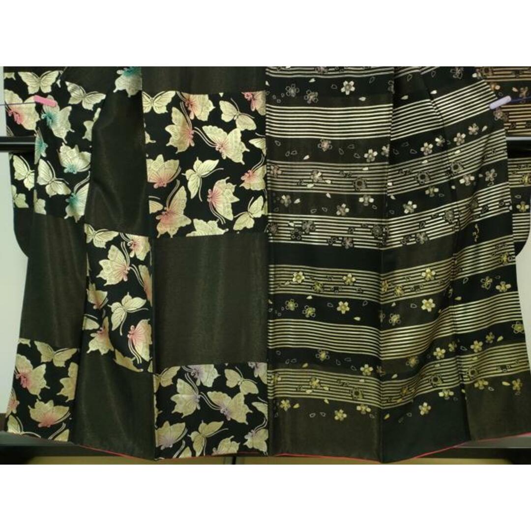 平和屋本店■極上　森英恵・HANAE MORI　振袖　片身替わり　舞蝶桜文　黒地　金彩　逸品　DZAA7596kh5 レディースの水着/浴衣(振袖)の商品写真
