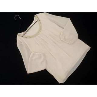 ポールスチュアート(Paul Stuart)のPAUL STUART ポールスチュアート タック パールビーズ ブラウス シャツ size6/ライトベージュ ■◇ レディース(シャツ/ブラウス(長袖/七分))